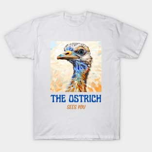 The Ostrich Sees You mosaic bird closeup art T-Shirt